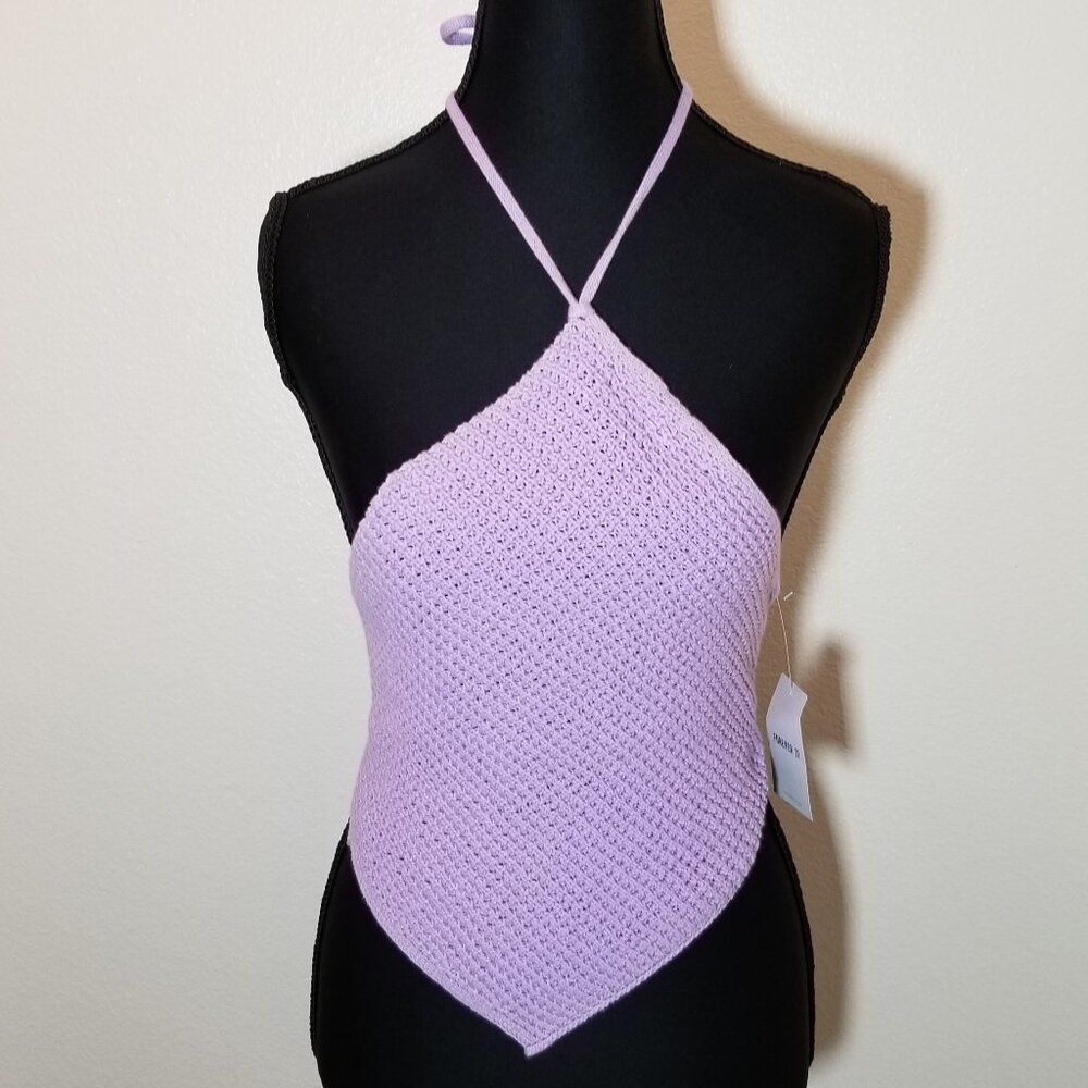 Double Zero Purple Crochet Halter Top Women Large Cropped Hippie Festival‎ NWT